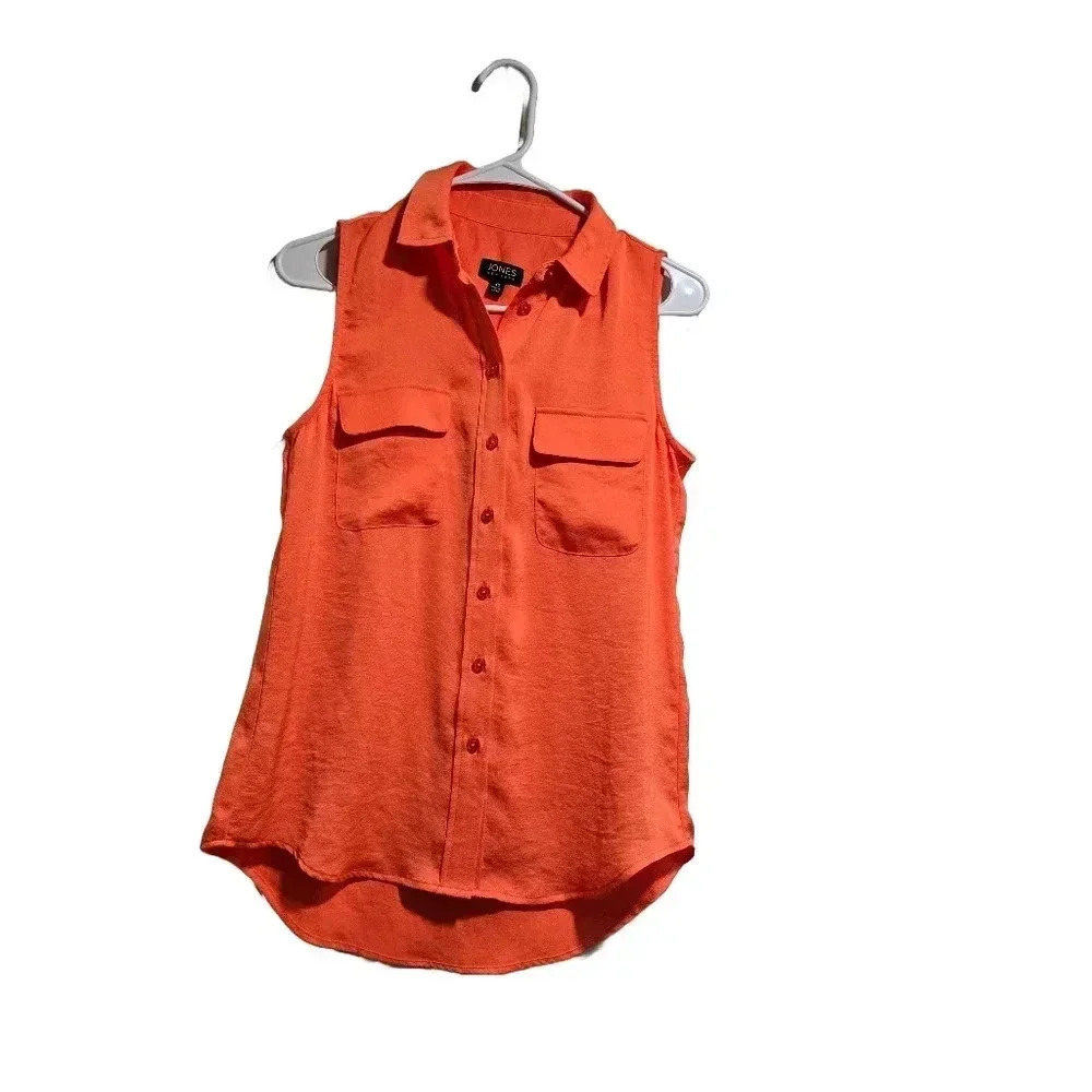 Jones New York Orange Sleeveless Button Down Shirt